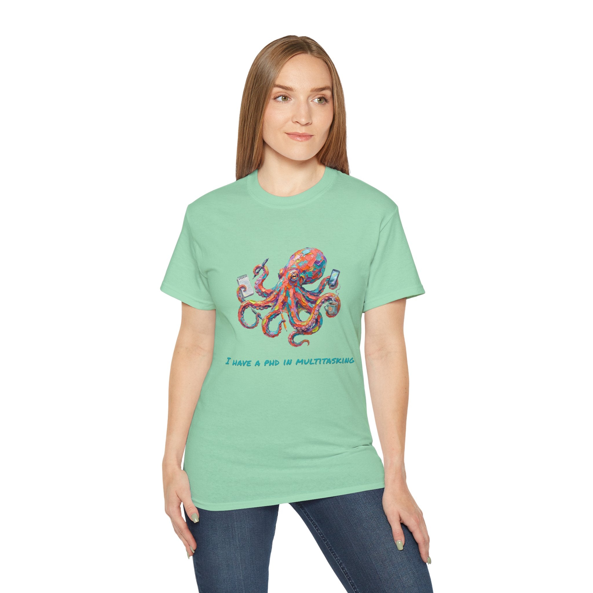 Octopus T-Shirt — I Have a PhD in Multitasking, Funny Office Tee