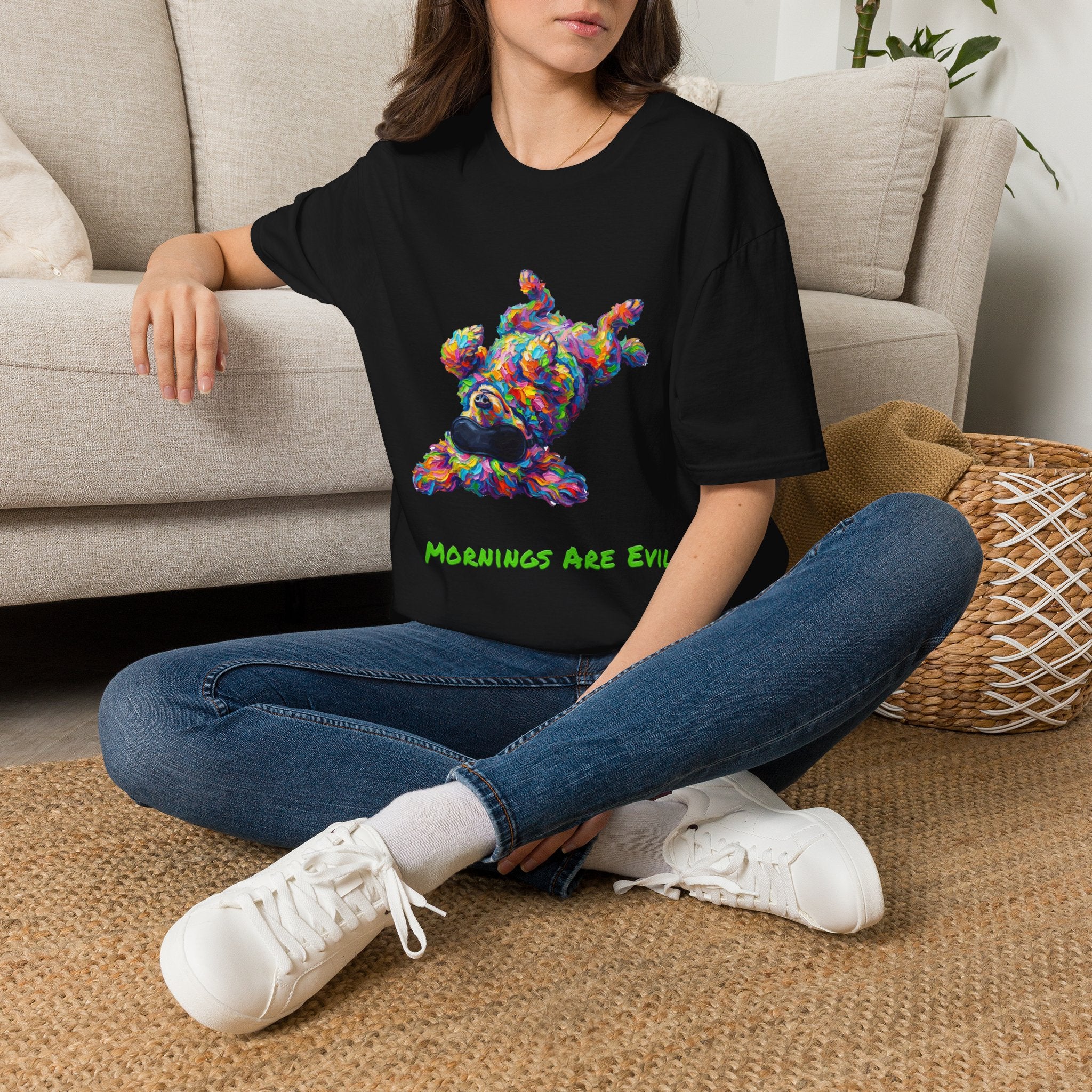 Mornings Are Evil T-Shirt — Funny Lazy Dog Tee, Not a Morning Person