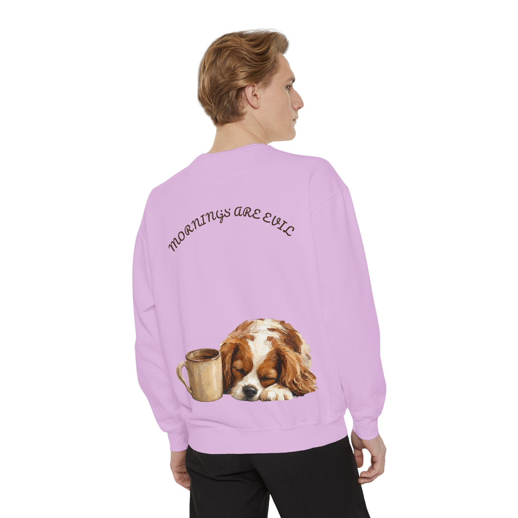Mornings Are Evil Shirt, Funny Lazy Dog Coffee Tee, Not a Morning Person Gift, Painterly Dog Lover Sweatshirt