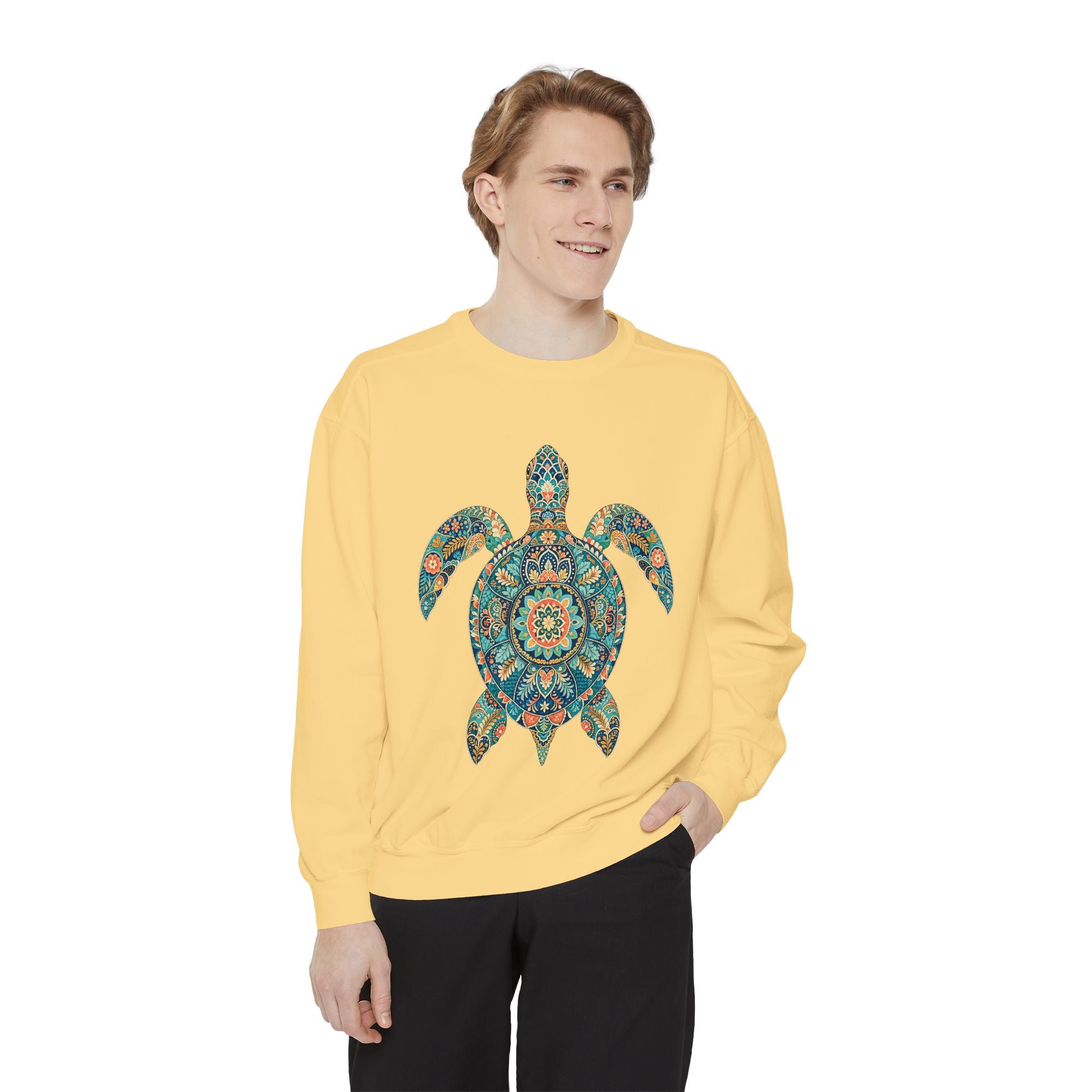 Boho Sea Turtle Shirt, Folk Art Turtle Tee, Japanese Pattern Ocean Lover Gift, Vintage Floral Turtle Sweatshirt