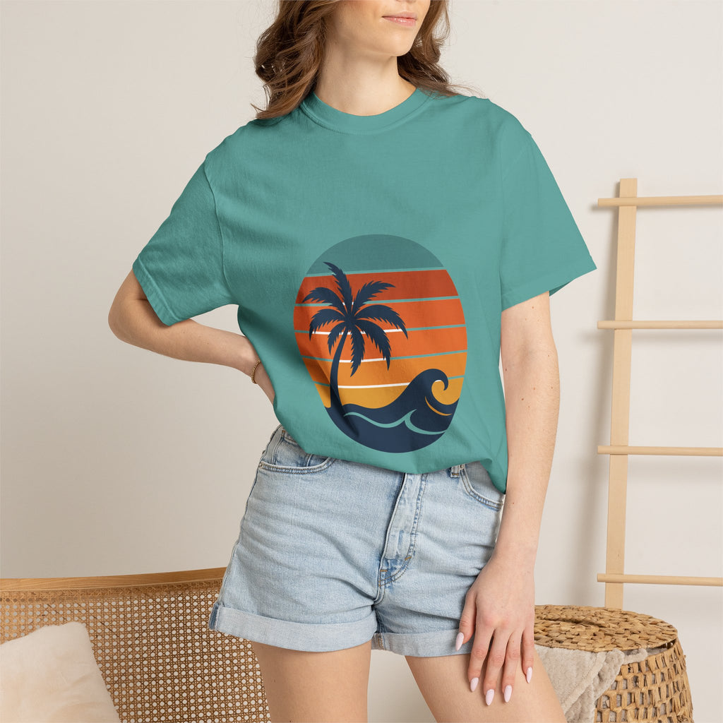 Retro Sunset Beach Shirt, Vintage Palm Tee, Ocean Surf Gift, 70s Coastal Landscape Sweatshirt
