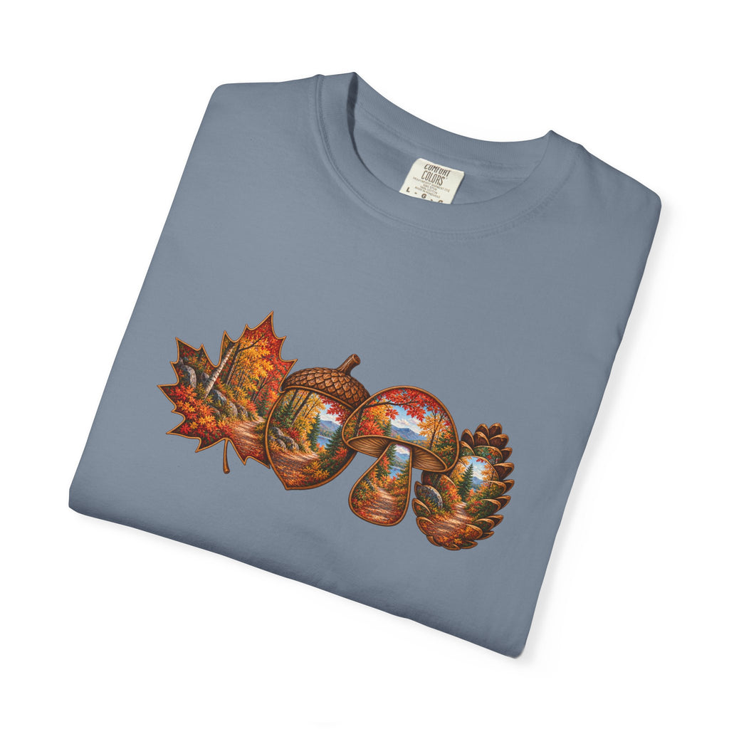 Autumn Lake Scene on Maple Leaves Shirt | Fall Landscape Tee