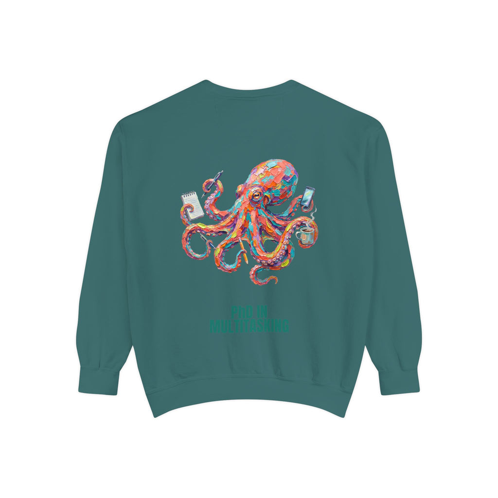 PhD in Multitasking Shirt, Funny Octopus Tee, Busy Mom Boss Gift, Painterly Ocean Humor Sweatshirt