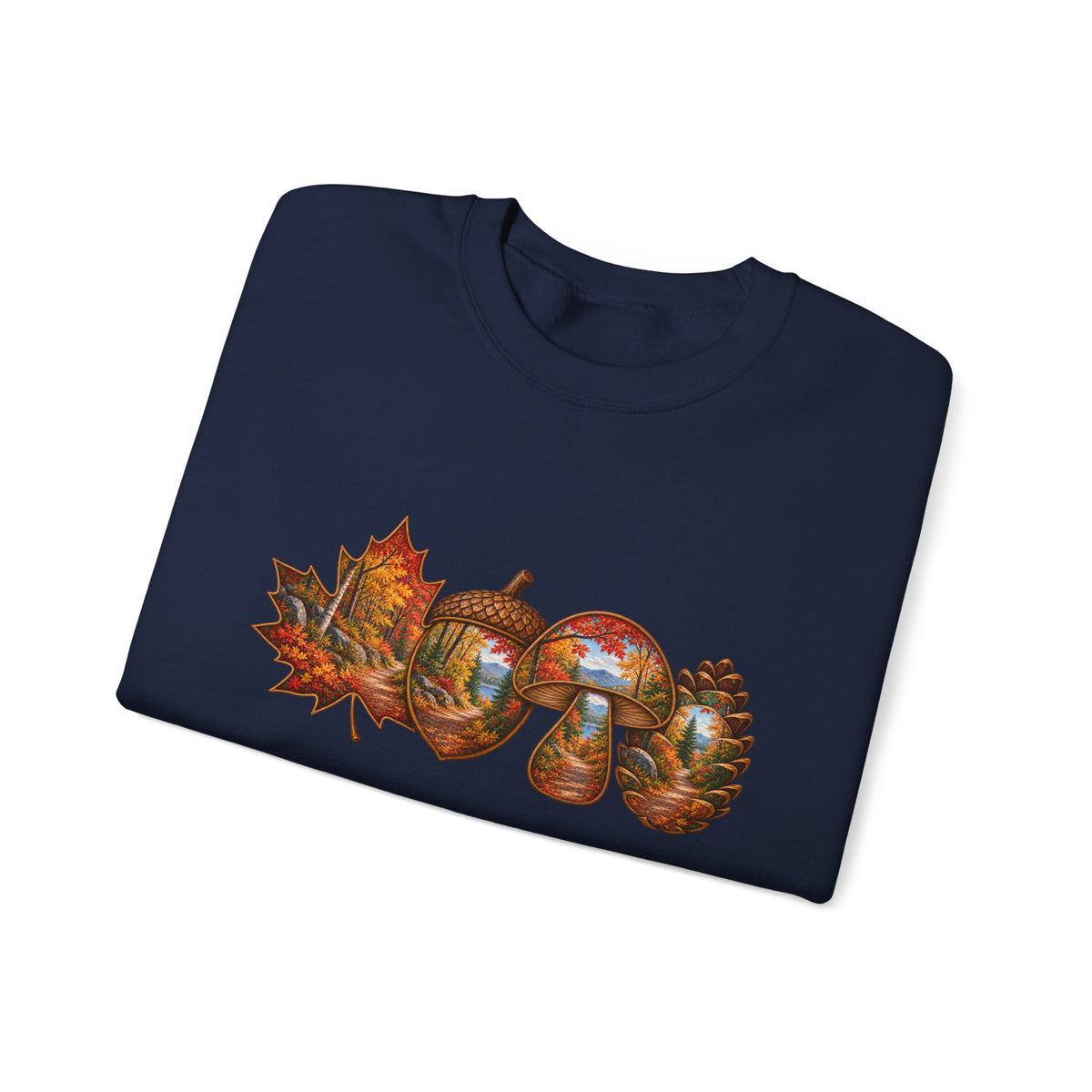 Autumn Lake Scene on Maple Leaves Sweatshirt | Fall Landscape Crewneck