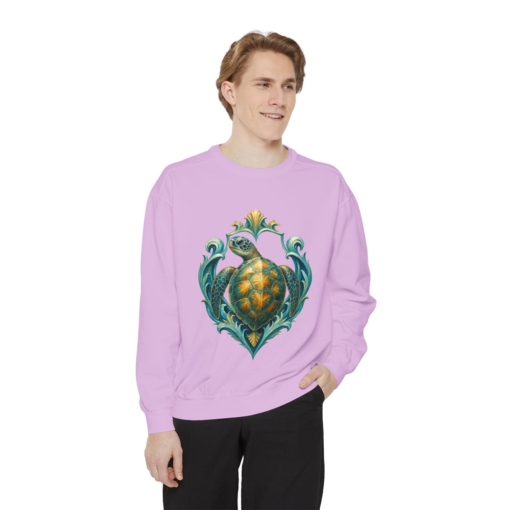 Sea Turtle Long Sleeve Sun Shirt, Painterly Turtle Crest Swim Tee, Beach Ocean Lover Gift, Coastal Swim Sweatshirt