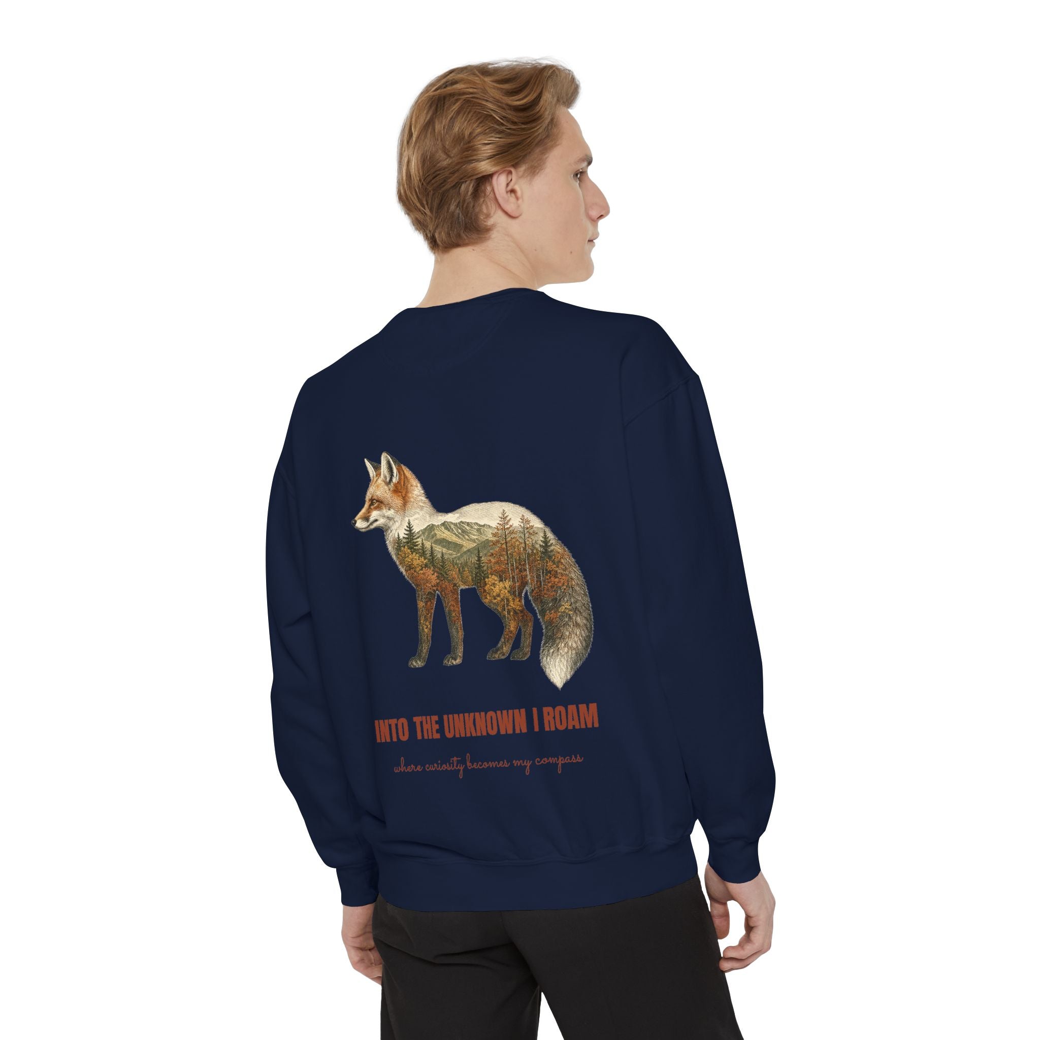 Into the Unknown I Roam Shirt, Fox Double Exposure Tee, Woodland Wanderlust Adventure Gift, Nature Hiking Sweatshirt