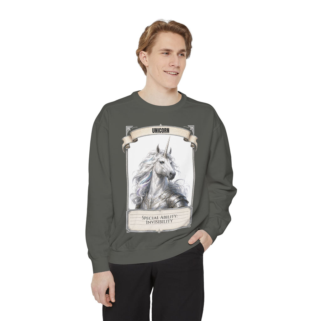 Unicorn Invisibility Stat Card Shirt, Funny RPG Gamer Tee, Tabletop D20 Fantasy Gift, Dungeon Dice Sweatshirt