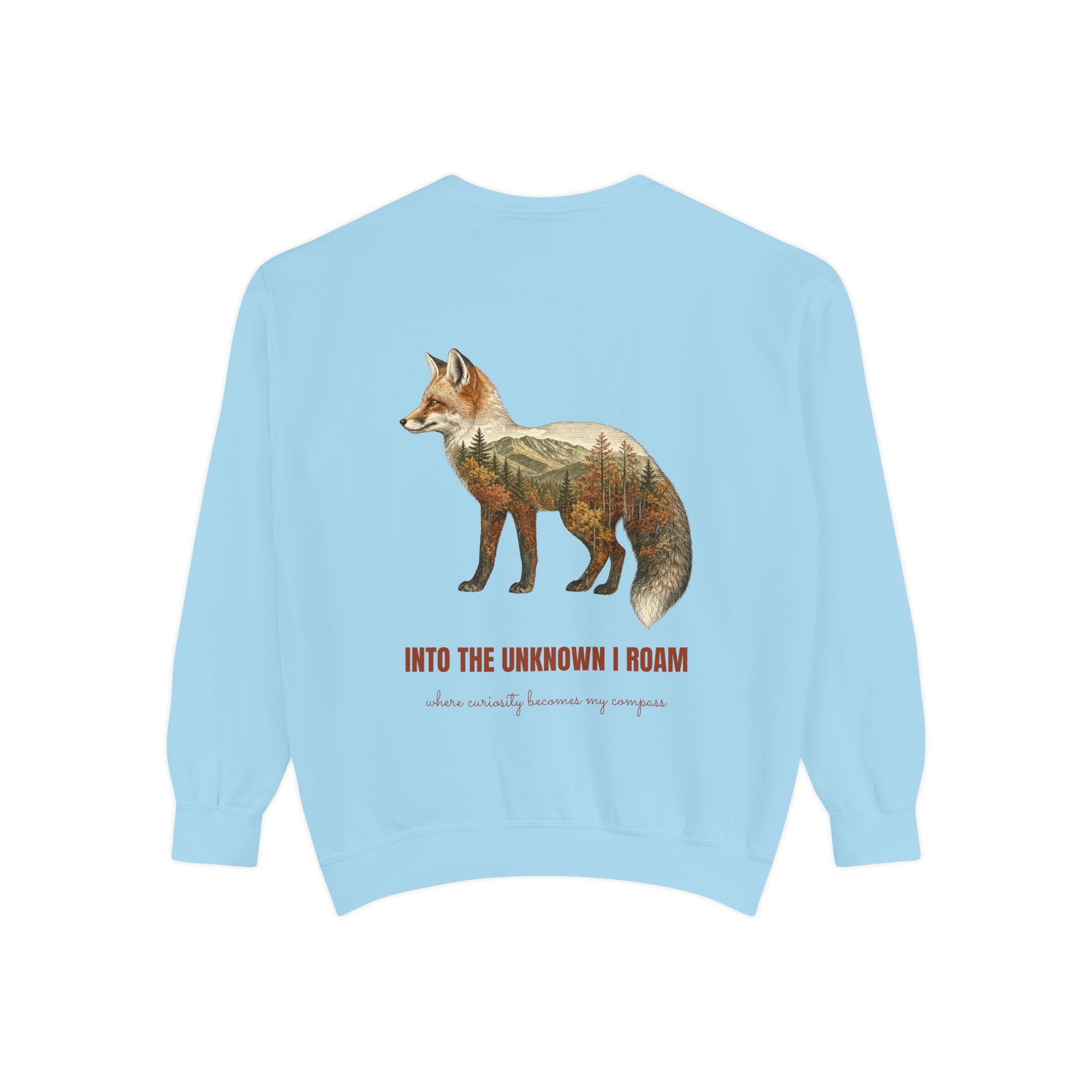 Into the Unknown I Roam Shirt, Fox Double Exposure Tee, Woodland Wanderlust Adventure Gift, Nature Hiking Sweatshirt