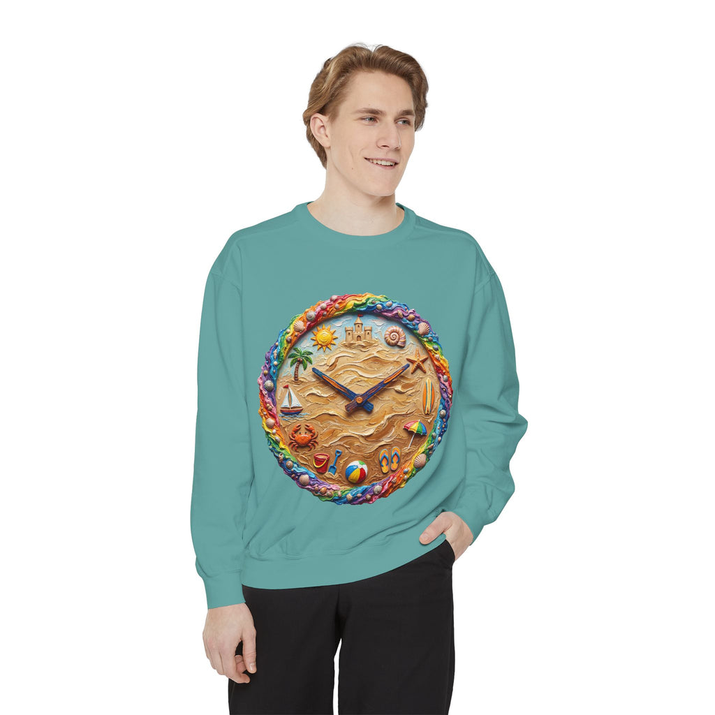Beach Clock Shirt, Dreamy Coastal Art Tee, Surreal Beach Lover Gift, Summer Ocean Sweatshirt