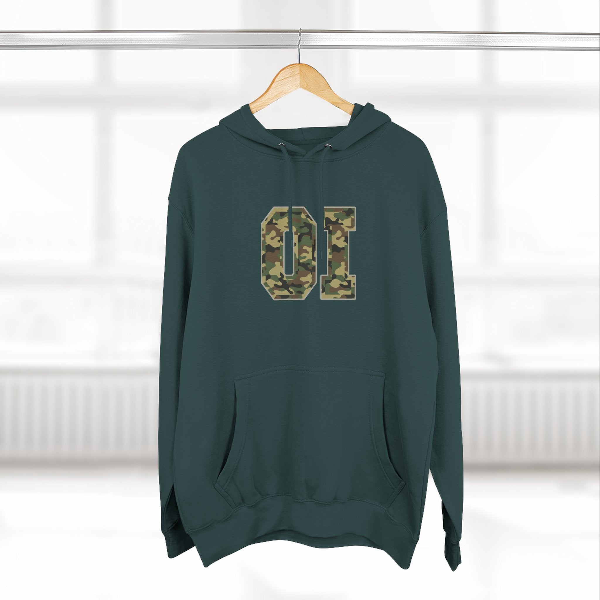 Camo OI Fleece Hoodie — Woodland Camo Pullover, Organic Intervention