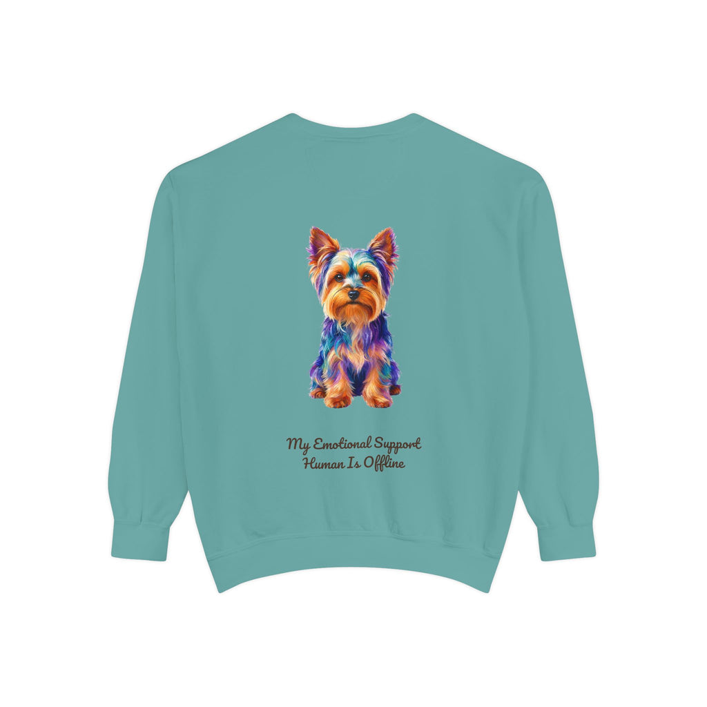 Yorkie Shirt, My Emotional Support Human Is Offline Tee, Funny Yorkshire Terrier Dog Mom Gift, Dog Lover Sweatshirt