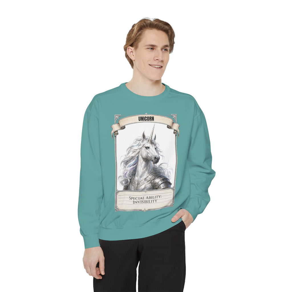 Unicorn Invisibility Stat Card Shirt, Funny RPG Gamer Tee, Tabletop D20 Fantasy Gift, Dungeon Dice Sweatshirt