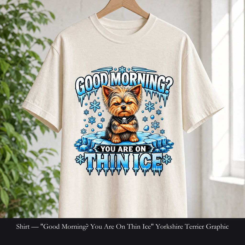 Shirt — "Good Morning? You Are On Thin Ice" Yorkshire Terrier Graphic