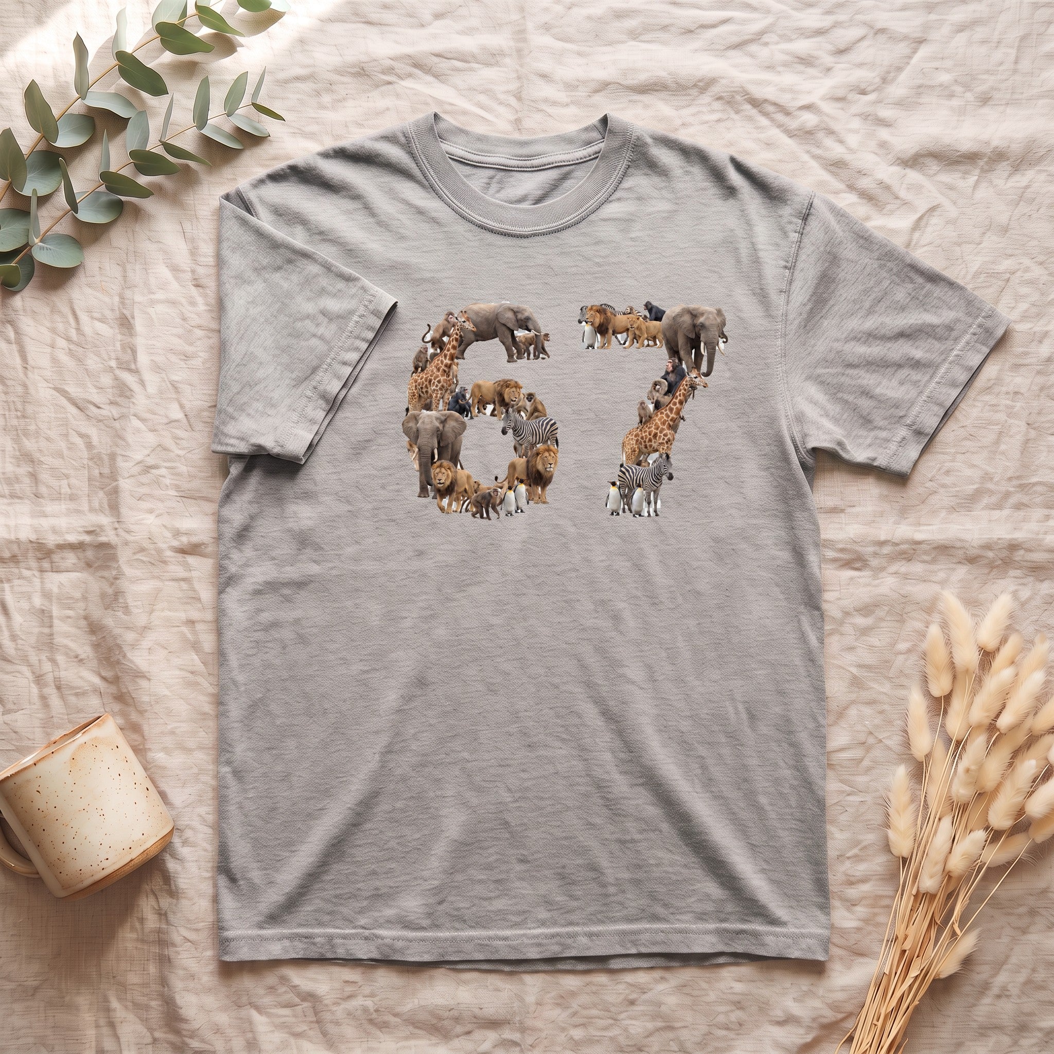 67 Zoo Animals Shirt, Funny 67 Meme Tee, Trendy Animal Number Gift, Giraffe Elephant Lion Sweatshirt