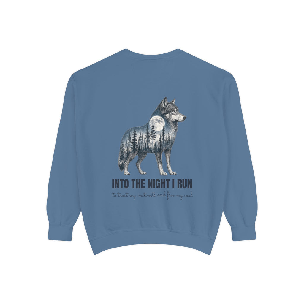 Into the Night I Run Shirt, Wolf Double Exposure Tee, Moonlit Forest Wild Spirit Gift, Woodland Nature Sweatshirt