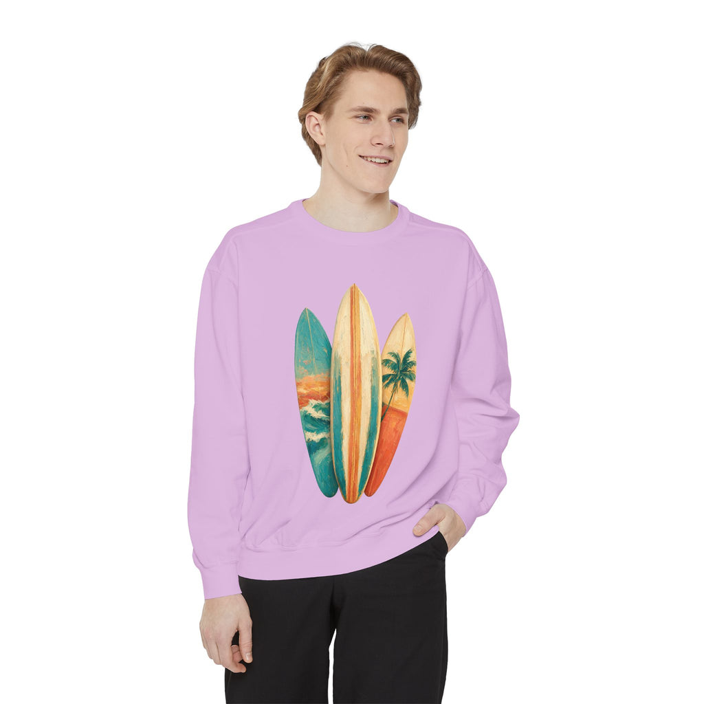 Vintage Surfboard Quarter Zip, Painterly Surf Art Pullover, Beach Coastal Surfer Gift, Summer Ocean Sweatshirt