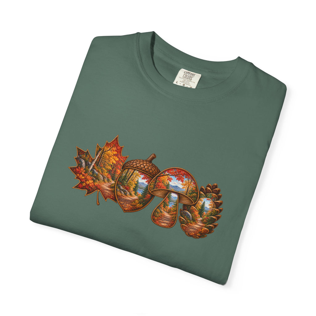 Autumn Lake Scene on Maple Leaves Shirt | Fall Landscape Tee