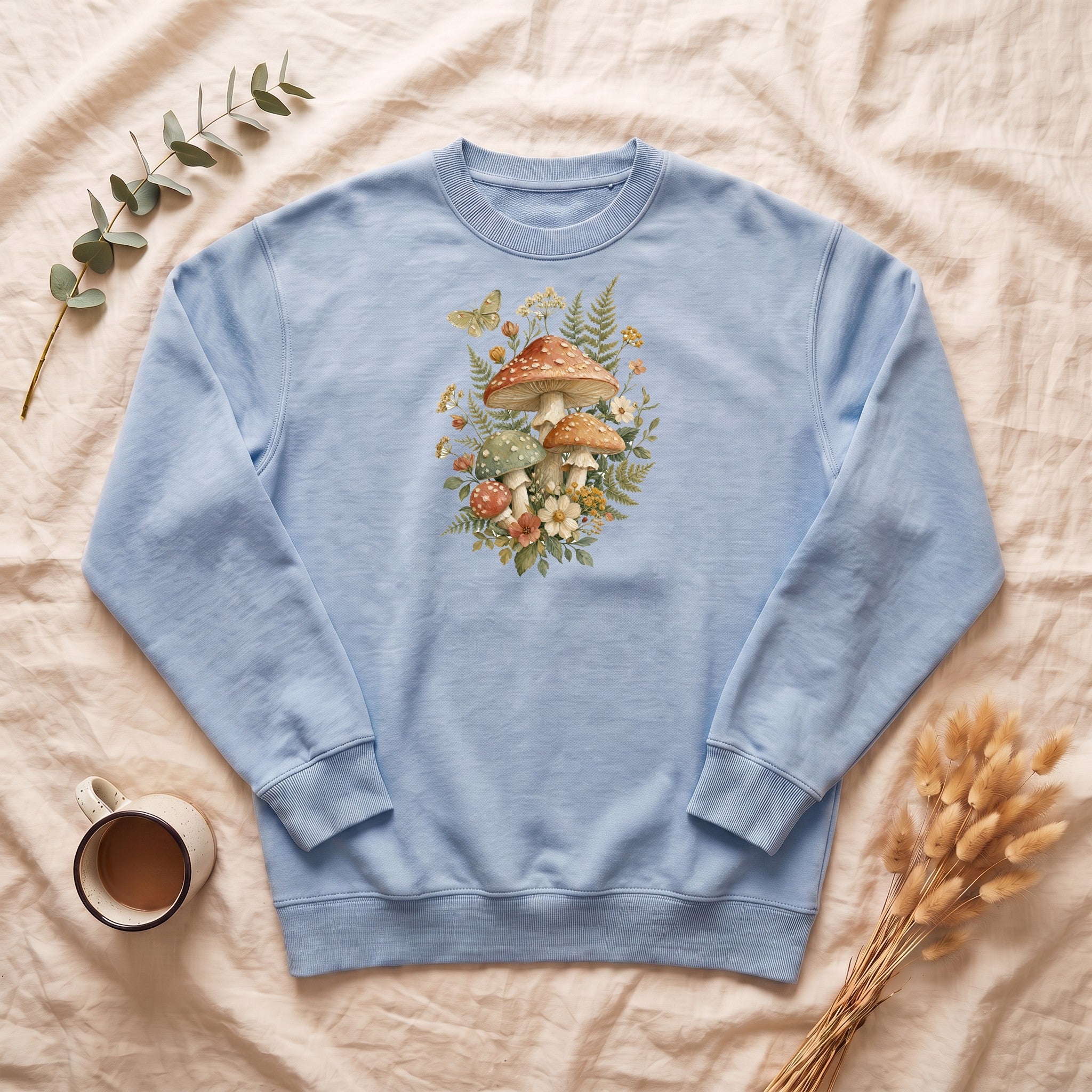 Cottagecore Mushroom Shirt, Botanical Fairycore Tee, Whimsical Nature Lover Gift, Painterly Wildflower Sweatshirt