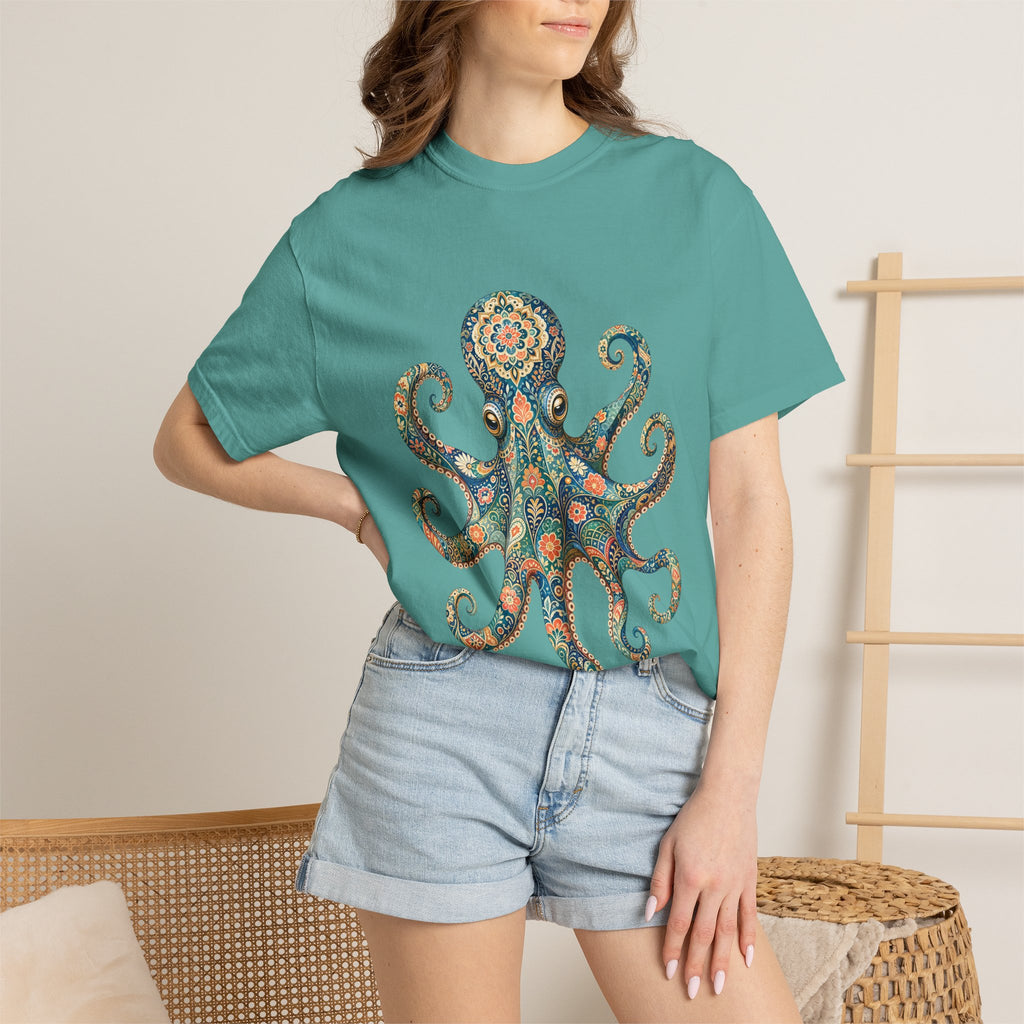 Boho Octopus Shirt, Folk Art Octopus Tee, Japanese Pattern Ocean Lover Gift, Vintage Floral Octopus Sweatshirt