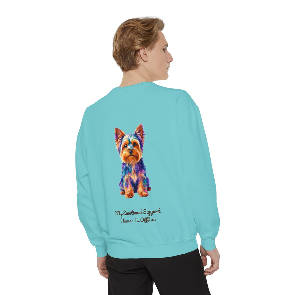 Yorkie Shirt, My Emotional Support Human Is Offline Tee, Funny Yorkshire Terrier Dog Mom Gift, Dog Lover Sweatshirt