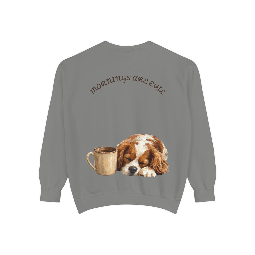 Mornings Are Evil Shirt, Funny Lazy Dog Coffee Tee, Not a Morning Person Gift, Painterly Dog Lover Sweatshirt