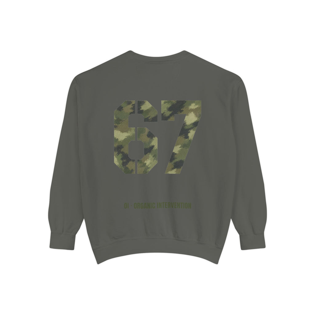 Organic Intervention 67 Camo Shirt, OI Military Number Tee, Streetwear Camo Graphic Gift, Bold Statement Sweatshirt