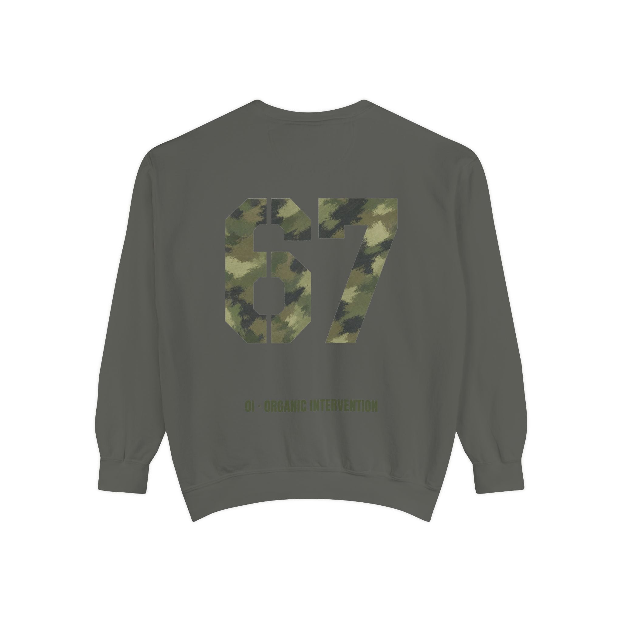 Organic Intervention 67 Camo Shirt, OI Military Number Tee, Streetwear Camo Graphic Gift, Bold Statement Sweatshirt