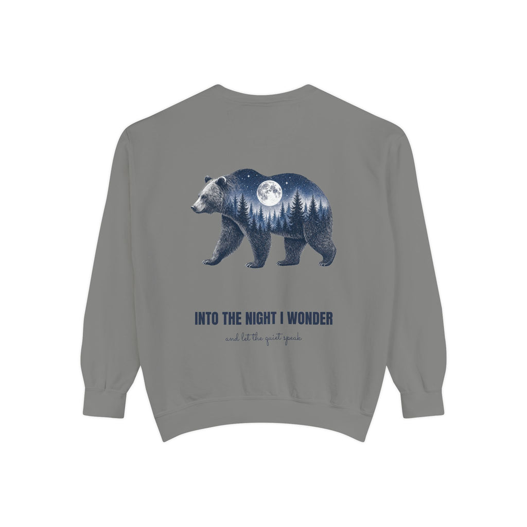 Into the Night I Wonder Shirt, Bear Double Exposure Tee, Moonlit Forest Camping Gift, Woodland Nature Sweatshirt