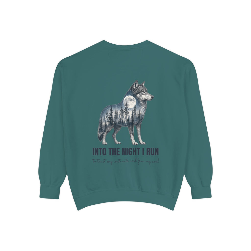 Into the Night I Run Shirt, Wolf Double Exposure Tee, Moonlit Forest Wild Spirit Gift, Woodland Nature Sweatshirt