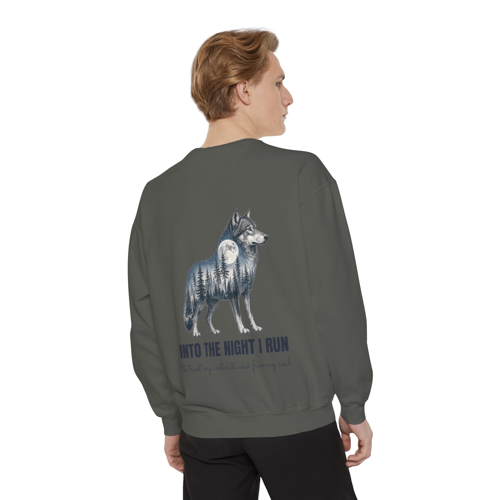 Into the Night I Run Shirt, Wolf Double Exposure Tee, Moonlit Forest Wild Spirit Gift, Woodland Nature Sweatshirt