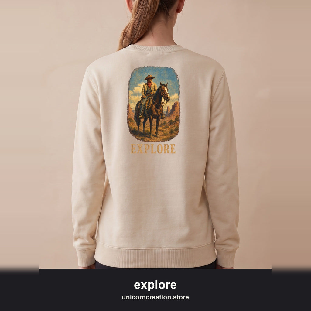 Explore Cowboy Sweatshirt, Vintage Western Horse Crewneck, Desert Trail Rider Sweatshirt, Sheriff Star Cowboy Gift