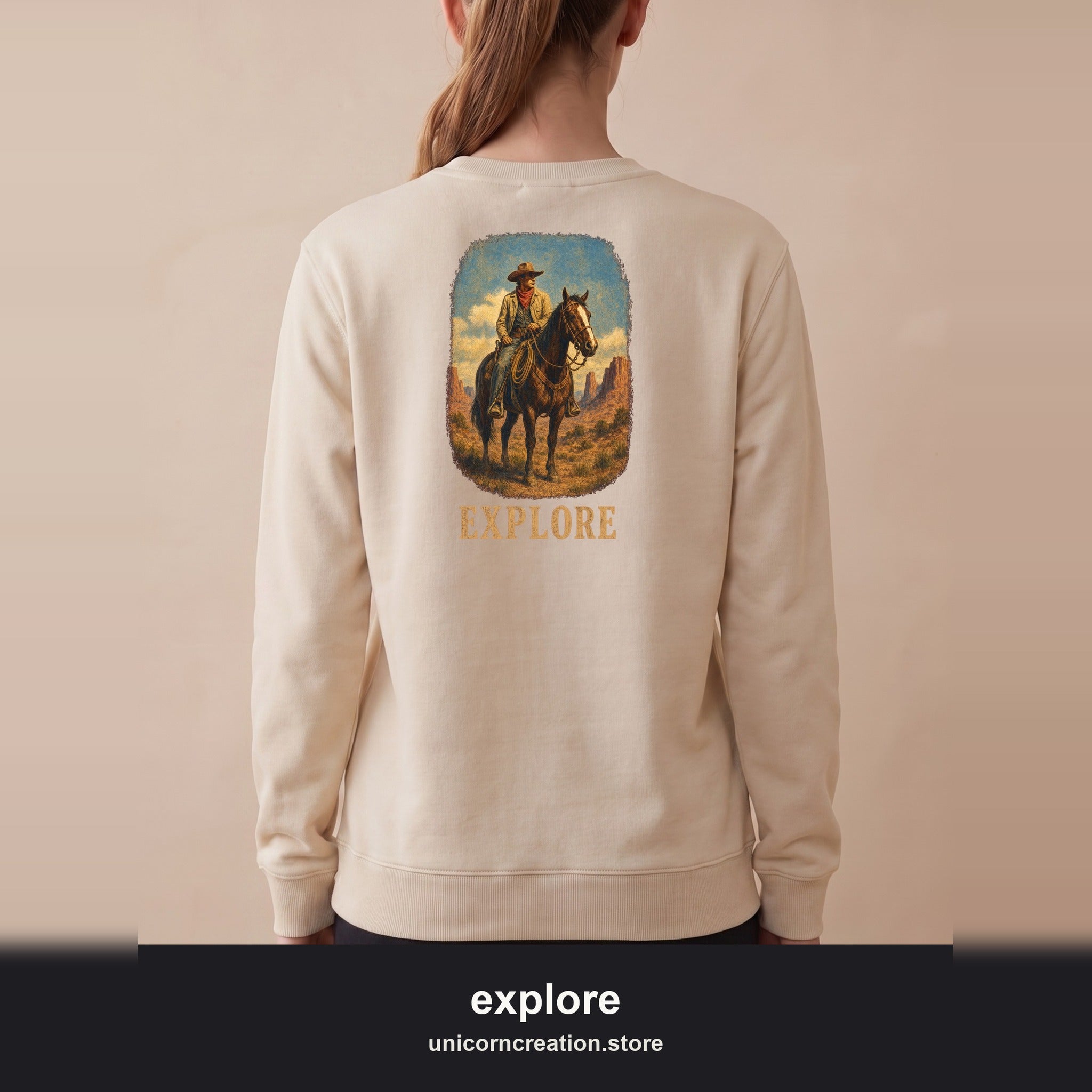Explore Cowboy Sweatshirt, Vintage Western Horse Crewneck, Desert Trail Rider Sweatshirt, Sheriff Star Cowboy Gift
