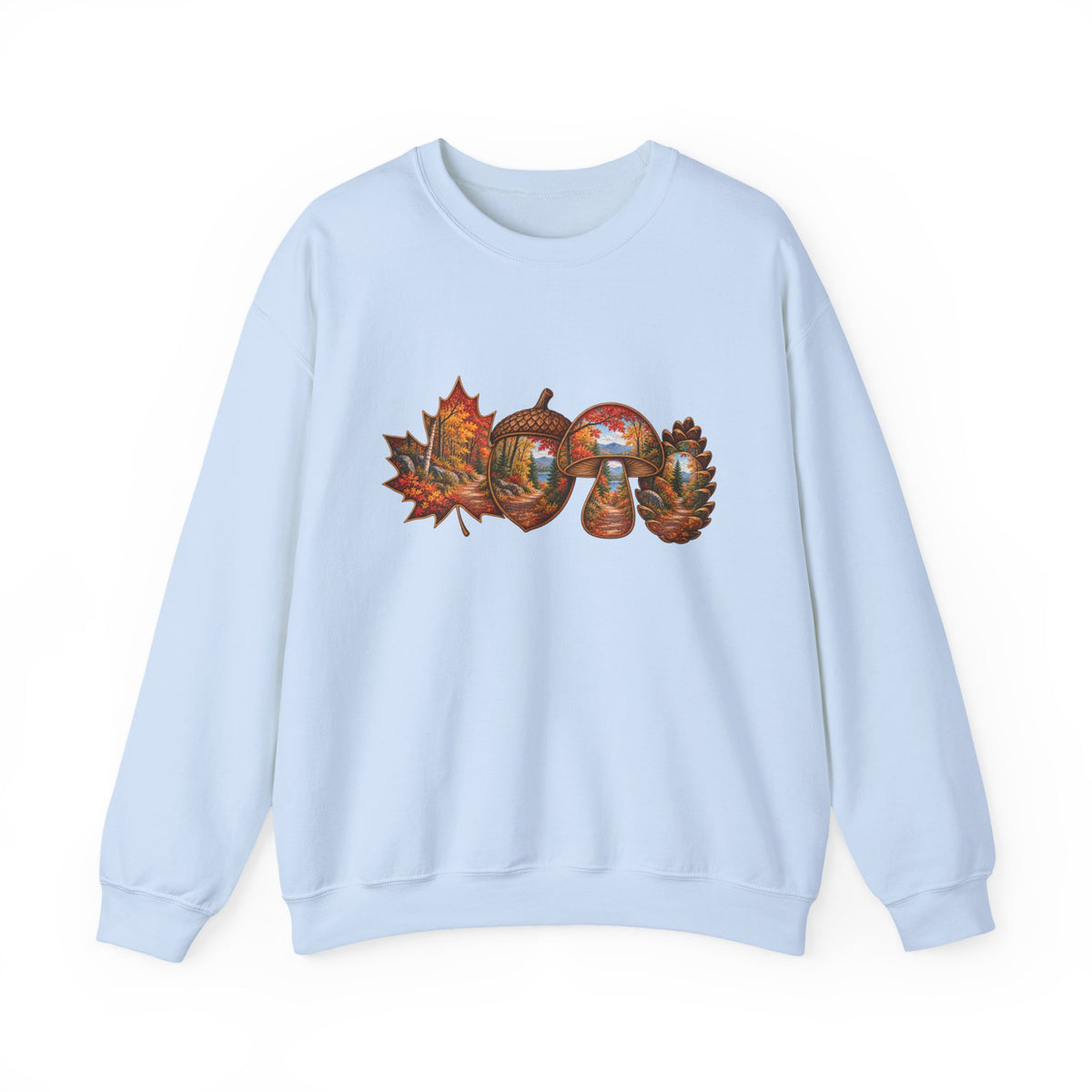 Autumn Lake Scene on Maple Leaves Sweatshirt | Fall Landscape Crewneck