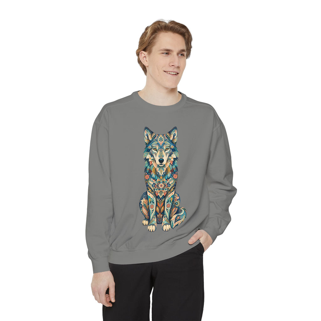 Boho Wolf Shirt, Folk Art Wolf Tee, Japanese Pattern Wolf Lover Gift, Vintage Floral Wolf Sweatshirt