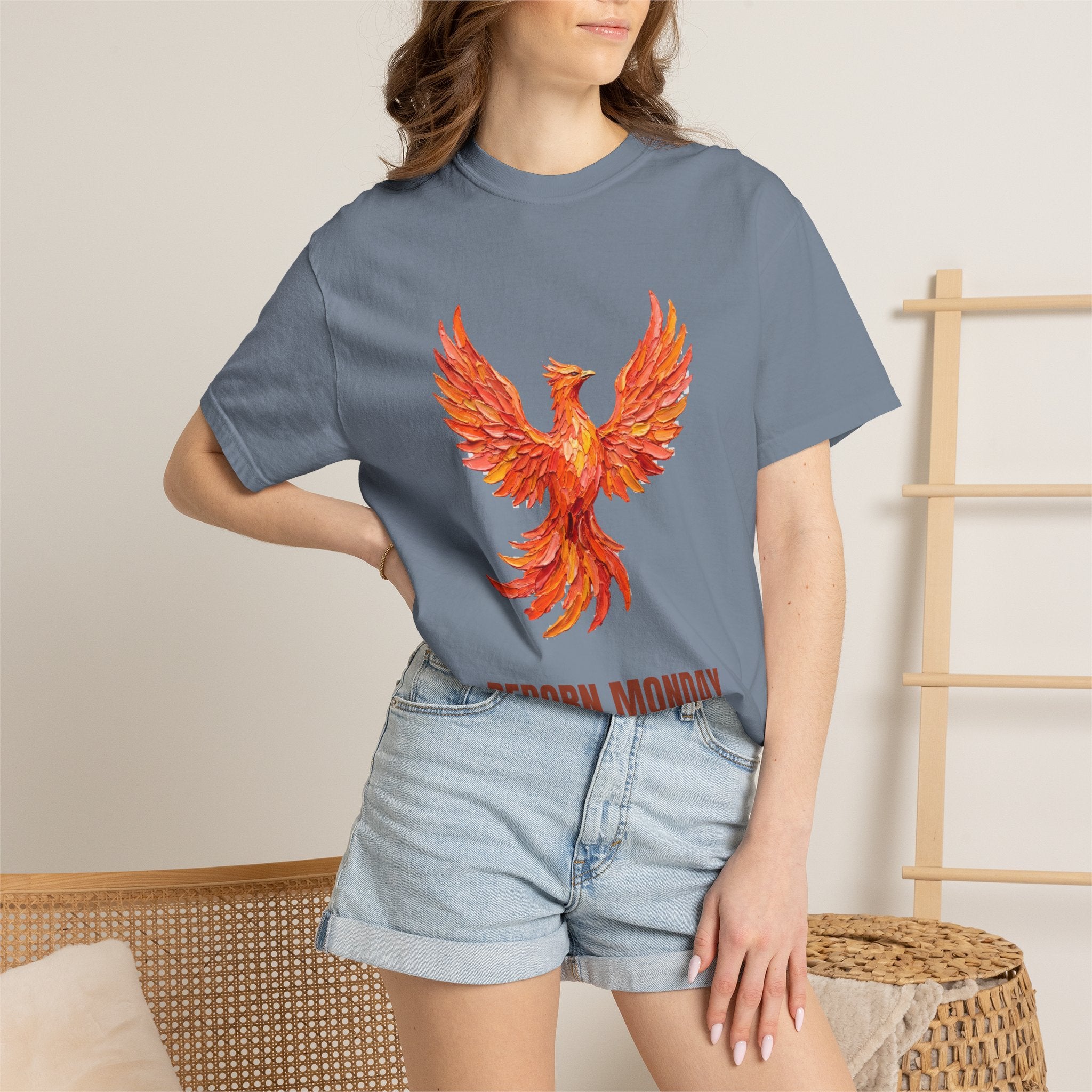 Reborn Monday Exhausted by Tuesday Shirt, Funny Phoenix Tee, Work Week Humor Gift, Painterly Fantasy Sweatshirt