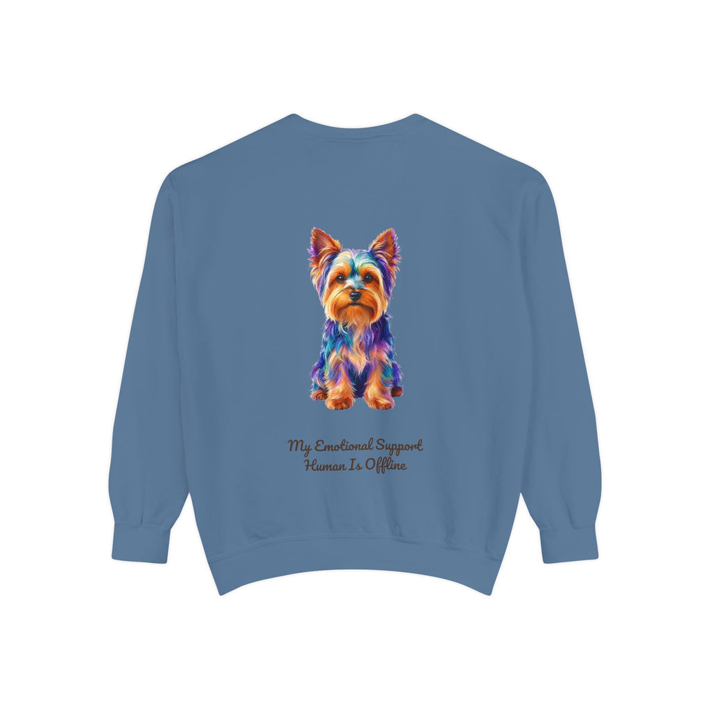 Yorkie Shirt, My Emotional Support Human Is Offline Tee, Funny Yorkshire Terrier Dog Mom Gift, Dog Lover Sweatshirt