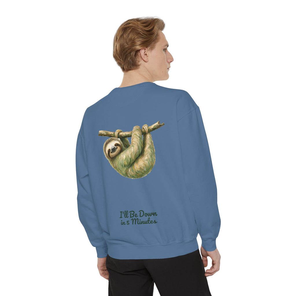 Sloth Shirt, I'll Be Down in 5 Minutes Tee, Funny Lazy Sloth Gift, Painterly Introvert Sweatshirt