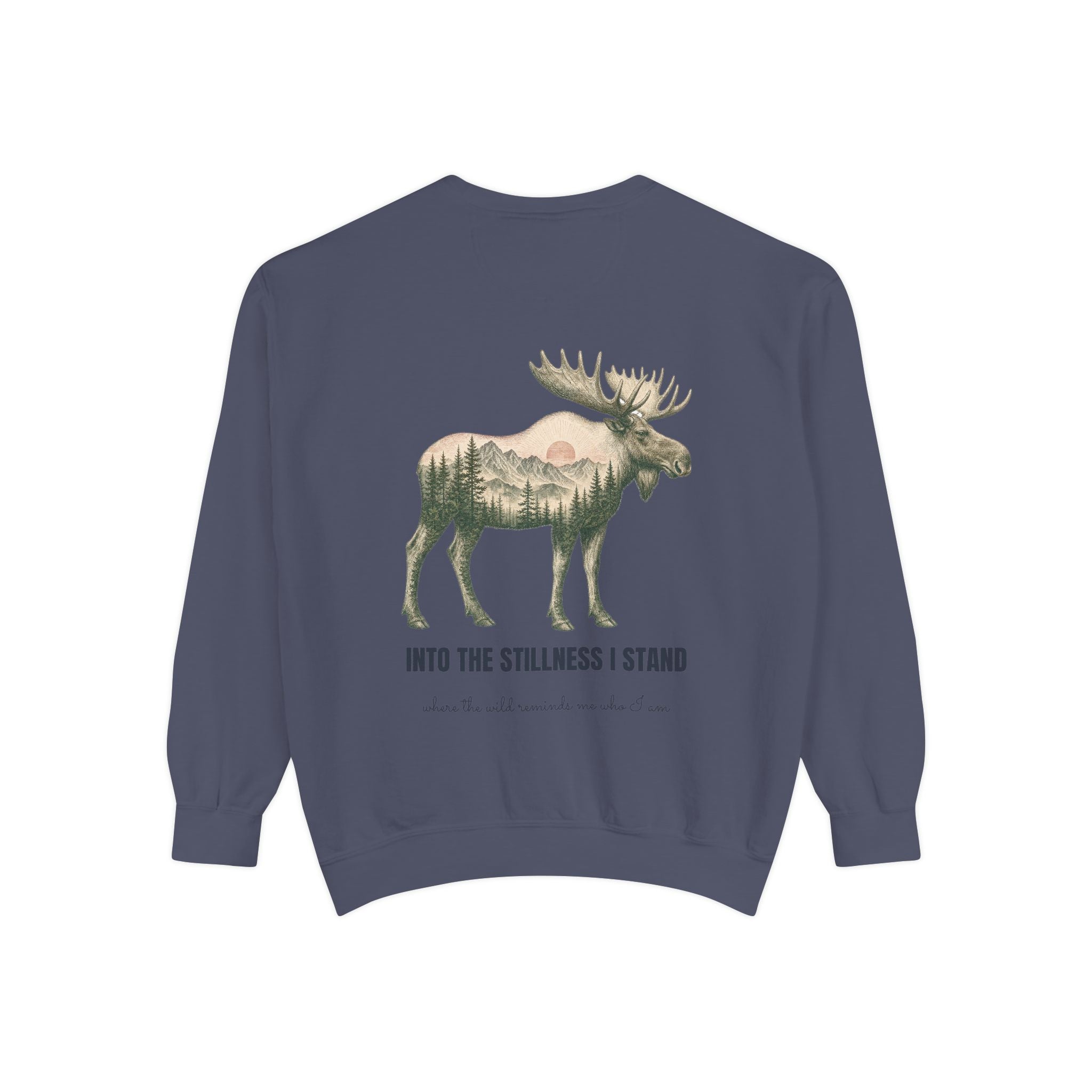 Into the Stillness I Stand Shirt, Moose Double Exposure Tee, Mountain Wilderness Camping Gift, Woodland Nature Sweatshirt