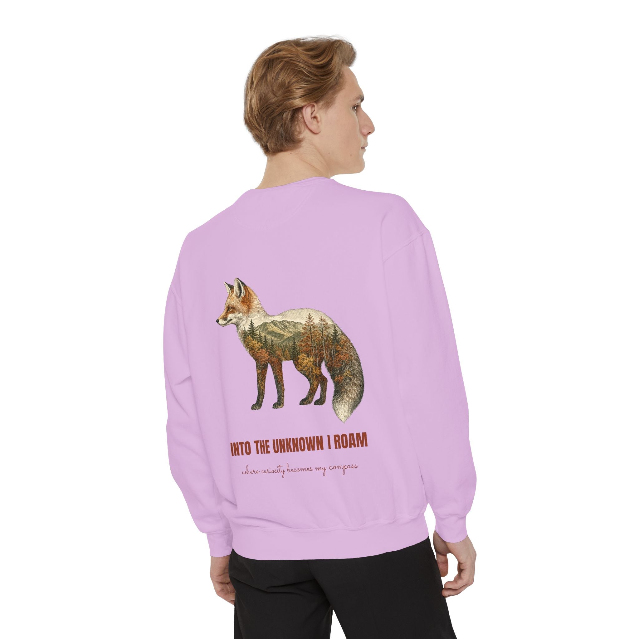 Into the Unknown I Roam Shirt, Fox Double Exposure Tee, Woodland Wanderlust Adventure Gift, Nature Hiking Sweatshirt