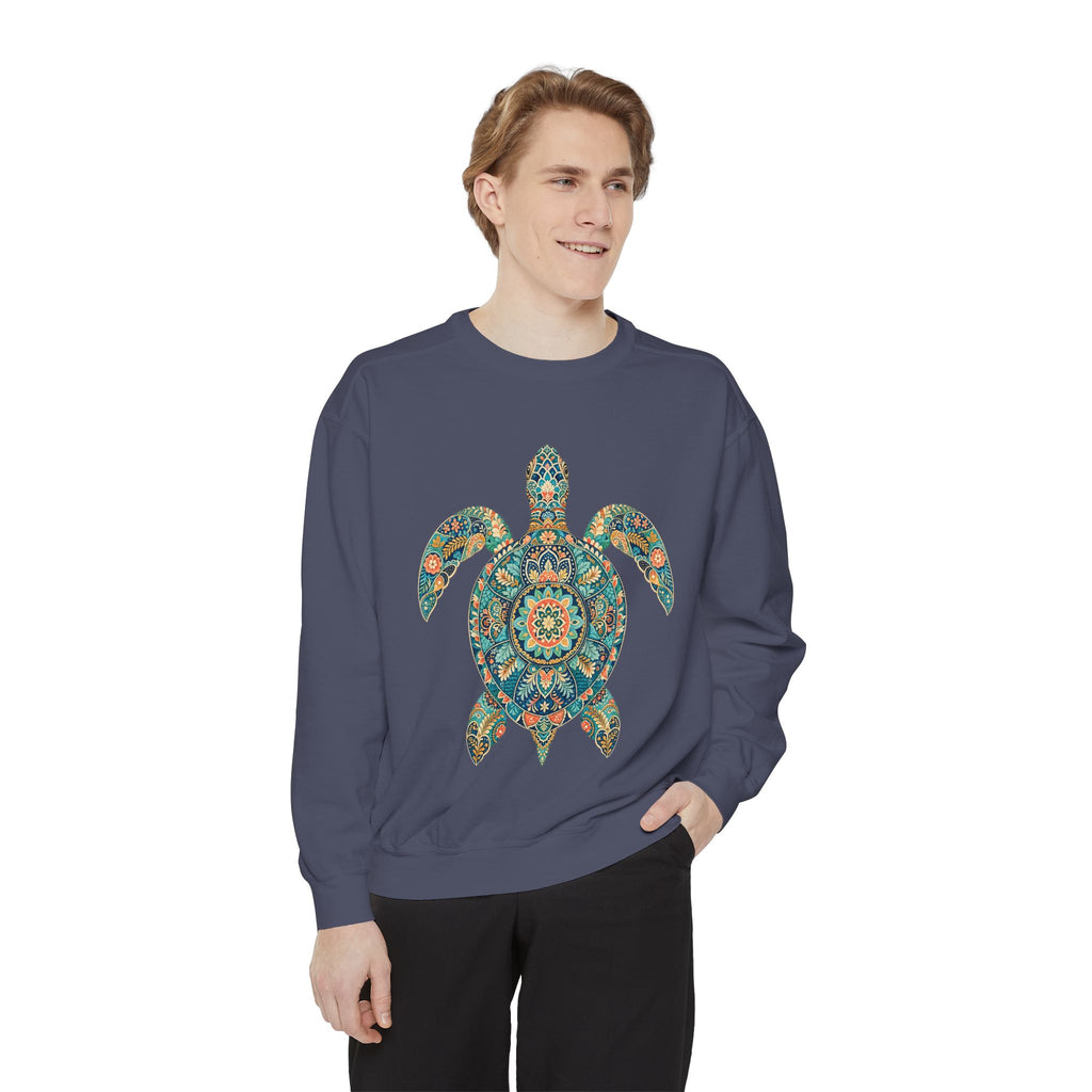 Boho Sea Turtle Shirt, Folk Art Turtle Tee, Japanese Pattern Ocean Lover Gift, Vintage Floral Turtle Sweatshirt