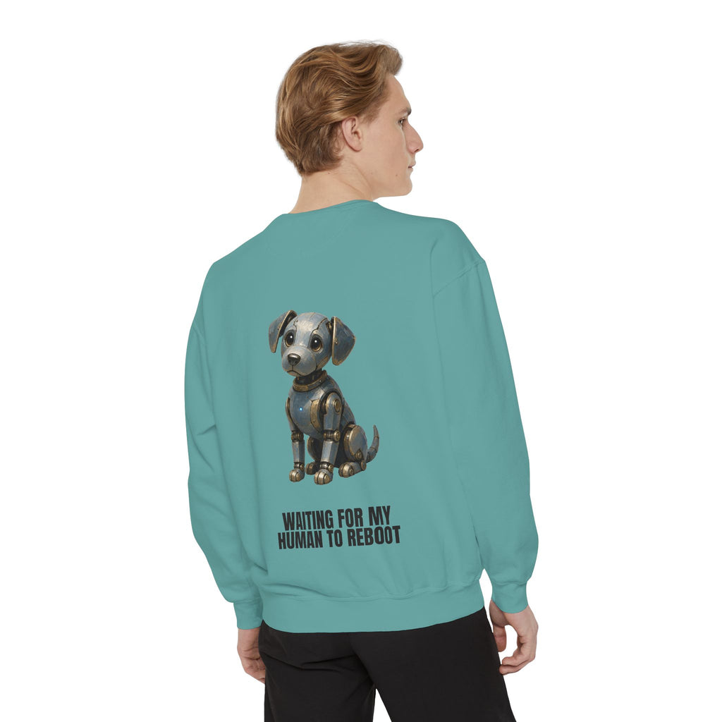 Waiting for My Human to Reboot Shirt, Funny Robot Dog Tee, Tech Programmer Gift, Sci-Fi AI Humor Sweatshirt