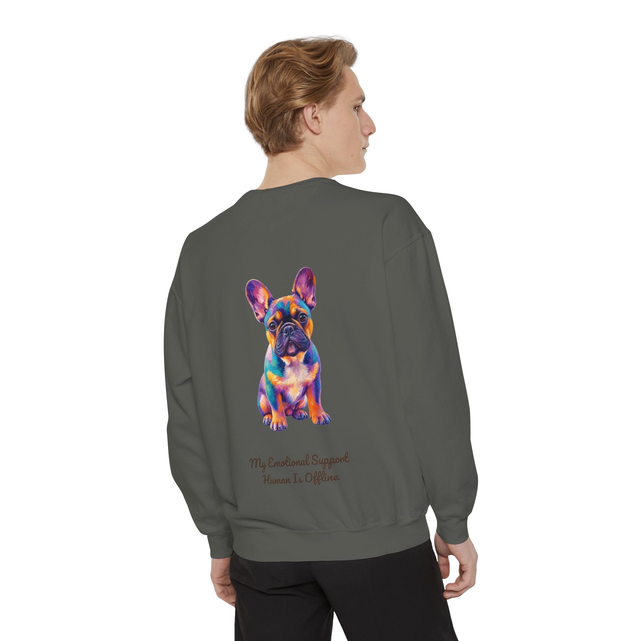 French Bulldog Shirt, My Emotional Support Human Is Offline Tee, Funny Frenchie Dog Mom Gift, Painterly Dog Lover Sweatshirt