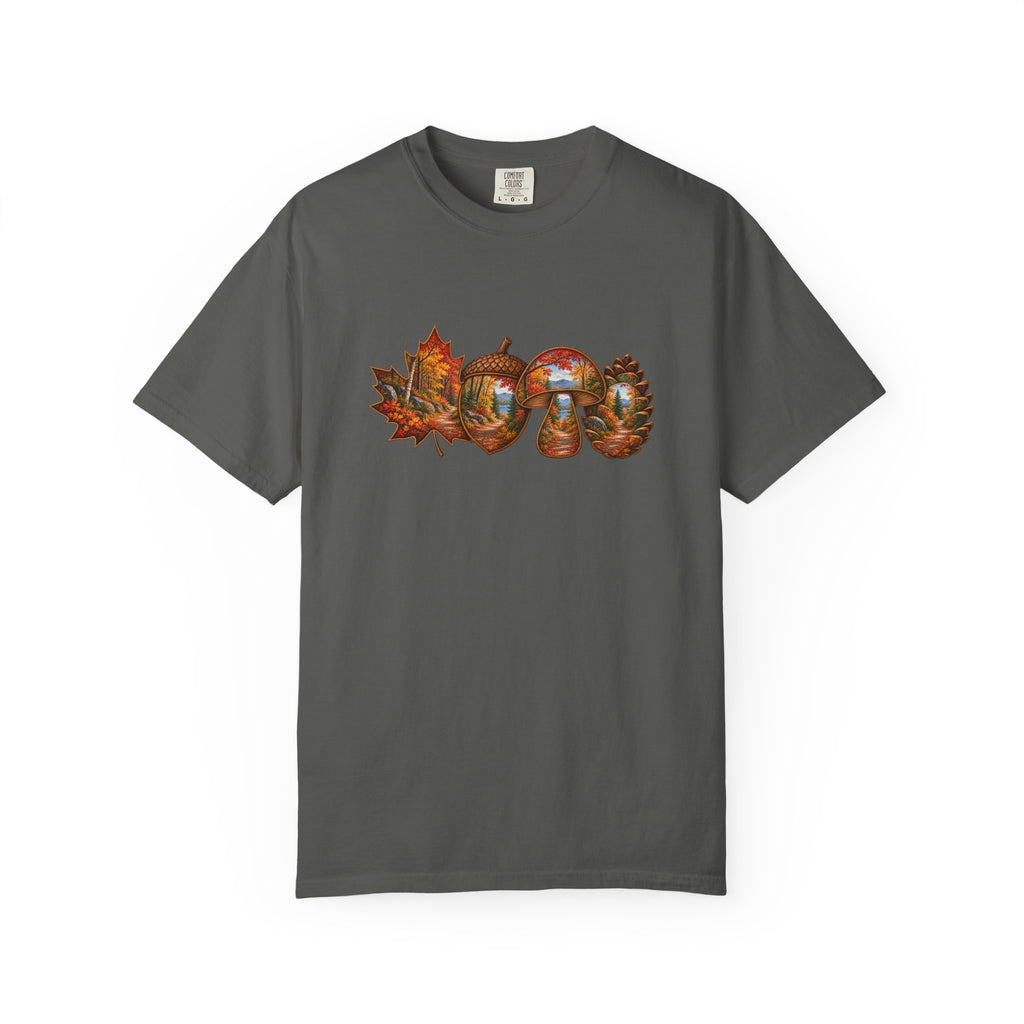 Autumn Lake Scene on Maple Leaves Shirt | Fall Landscape Tee