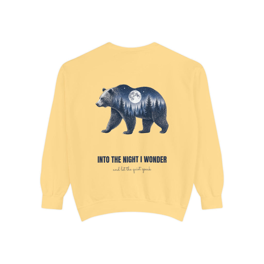 Into the Night I Wonder Shirt, Bear Double Exposure Tee, Moonlit Forest Camping Gift, Woodland Nature Sweatshirt