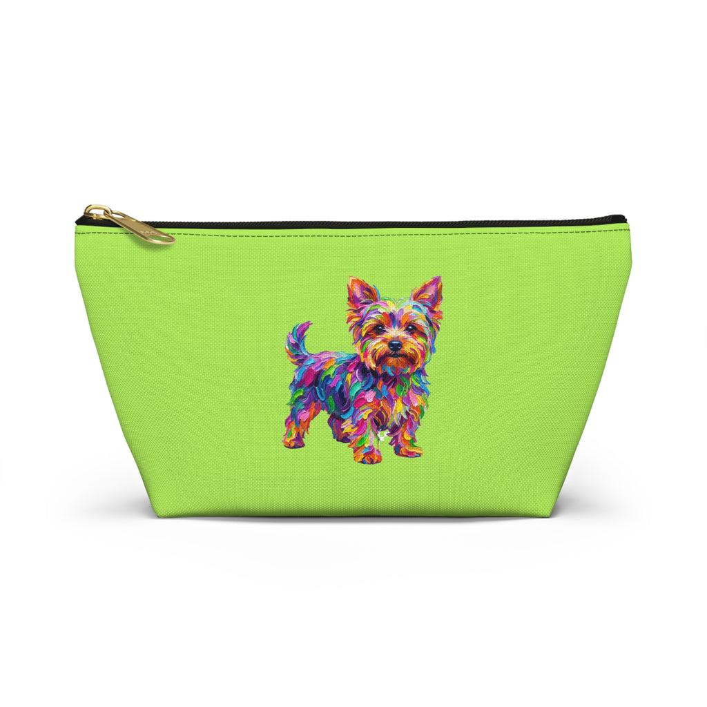 Zip accessory pouch printed with a colorful painterly yorkshire terrier