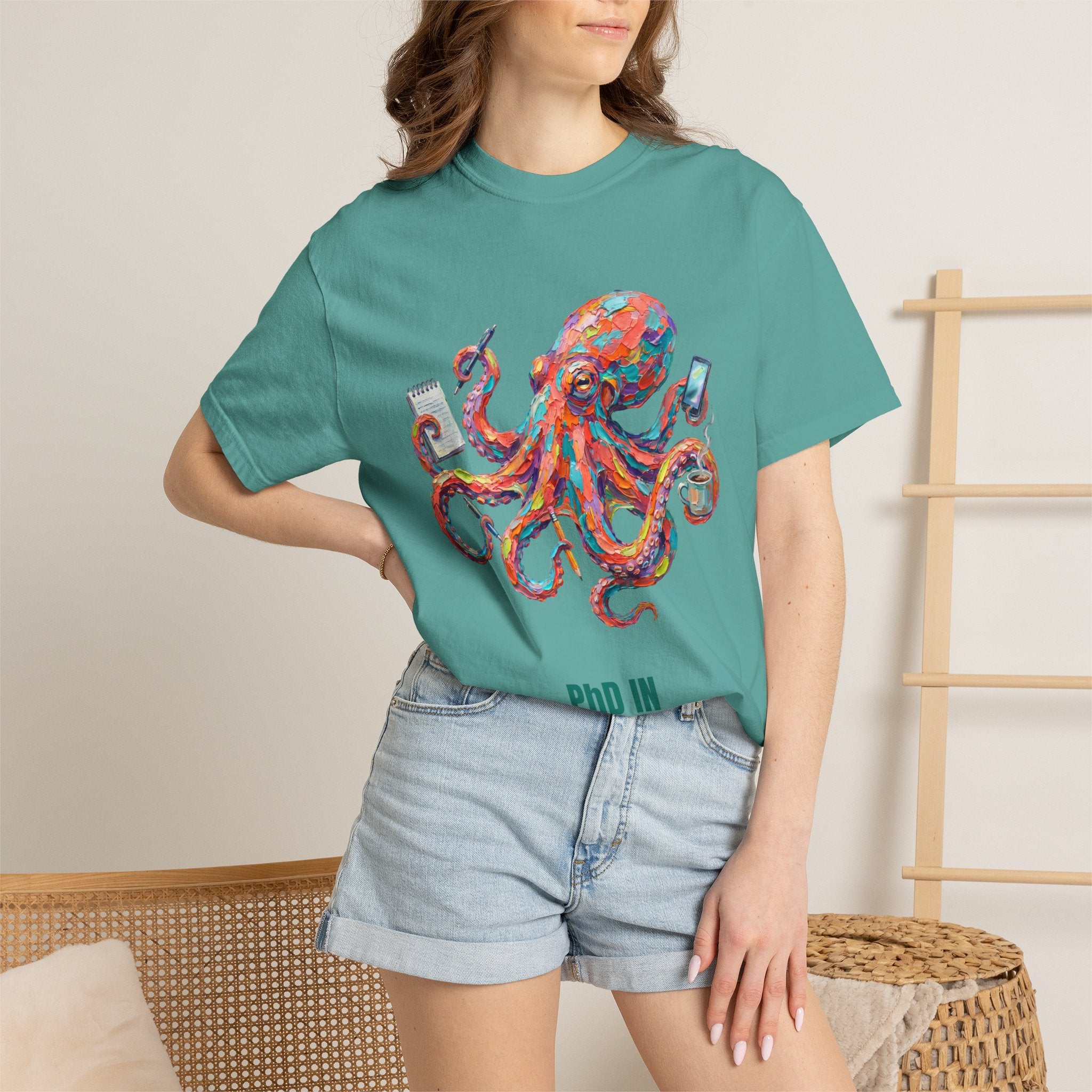 PhD in Multitasking Shirt, Funny Octopus Tee, Busy Mom Boss Gift, Painterly Ocean Humor Sweatshirt
