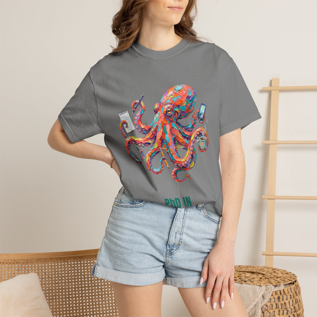 PhD in Multitasking Shirt, Funny Octopus Tee, Busy Mom Boss Gift, Painterly Ocean Humor Sweatshirt