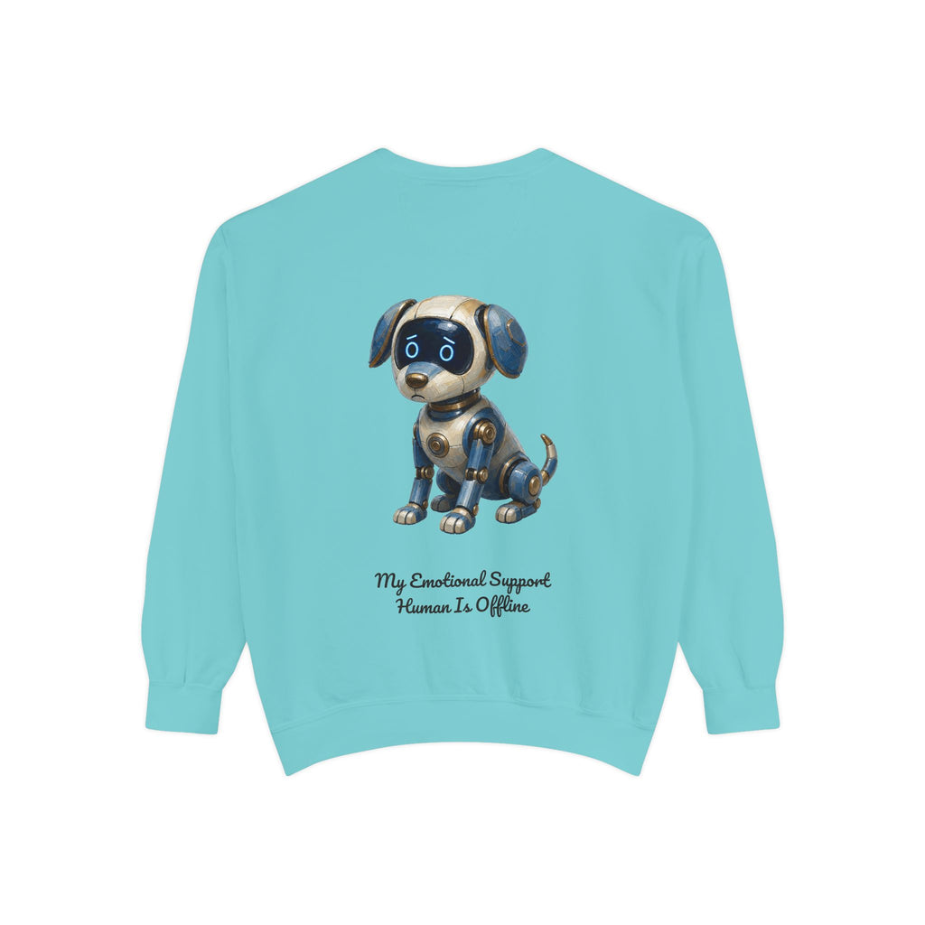 Robot Dog Emotional Support Human Offline Shirt, Funny AI Dog Tee, Tech Programmer Gift, Sci-Fi Humor Sweatshirt