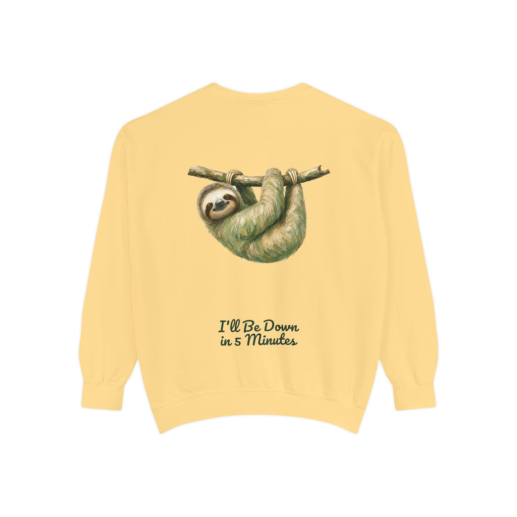 Sloth Shirt, I'll Be Down in 5 Minutes Tee, Funny Lazy Sloth Gift, Painterly Introvert Sweatshirt