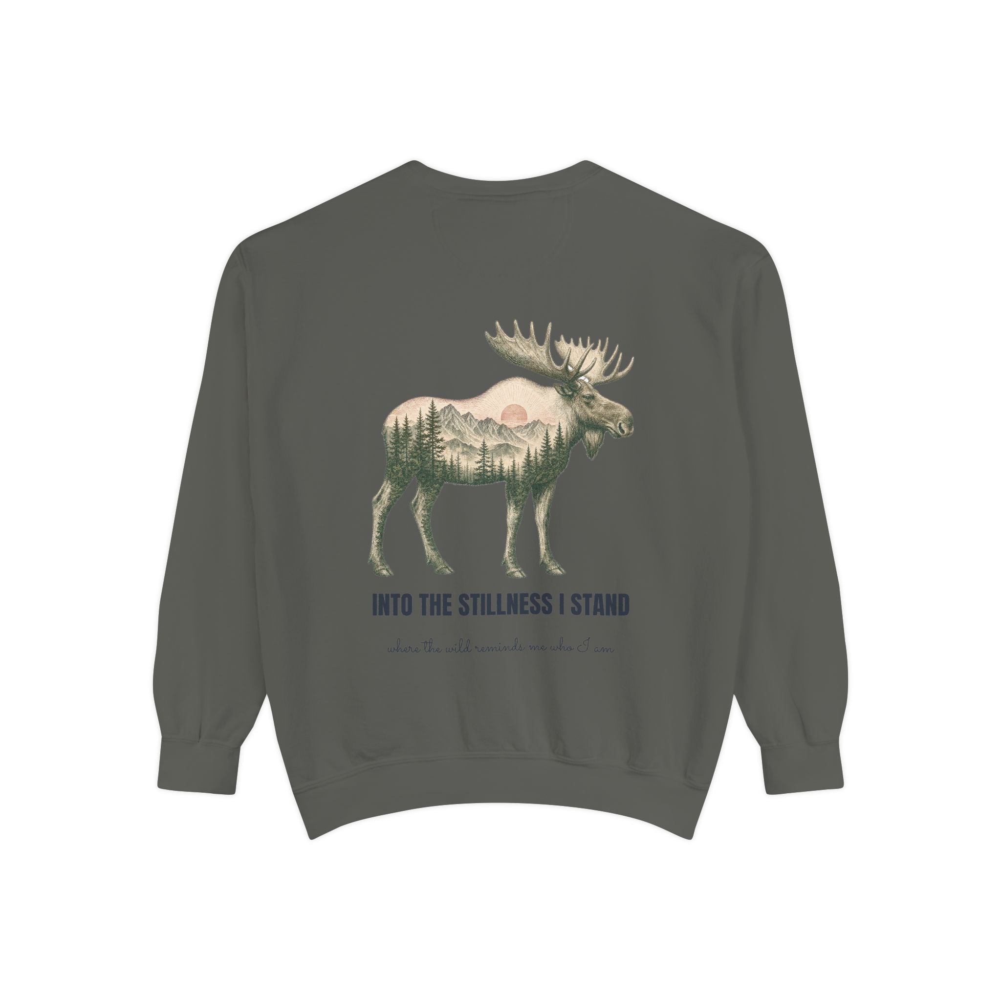 Into the Stillness I Stand Shirt, Moose Double Exposure Tee, Mountain Wilderness Camping Gift, Woodland Nature Sweatshirt